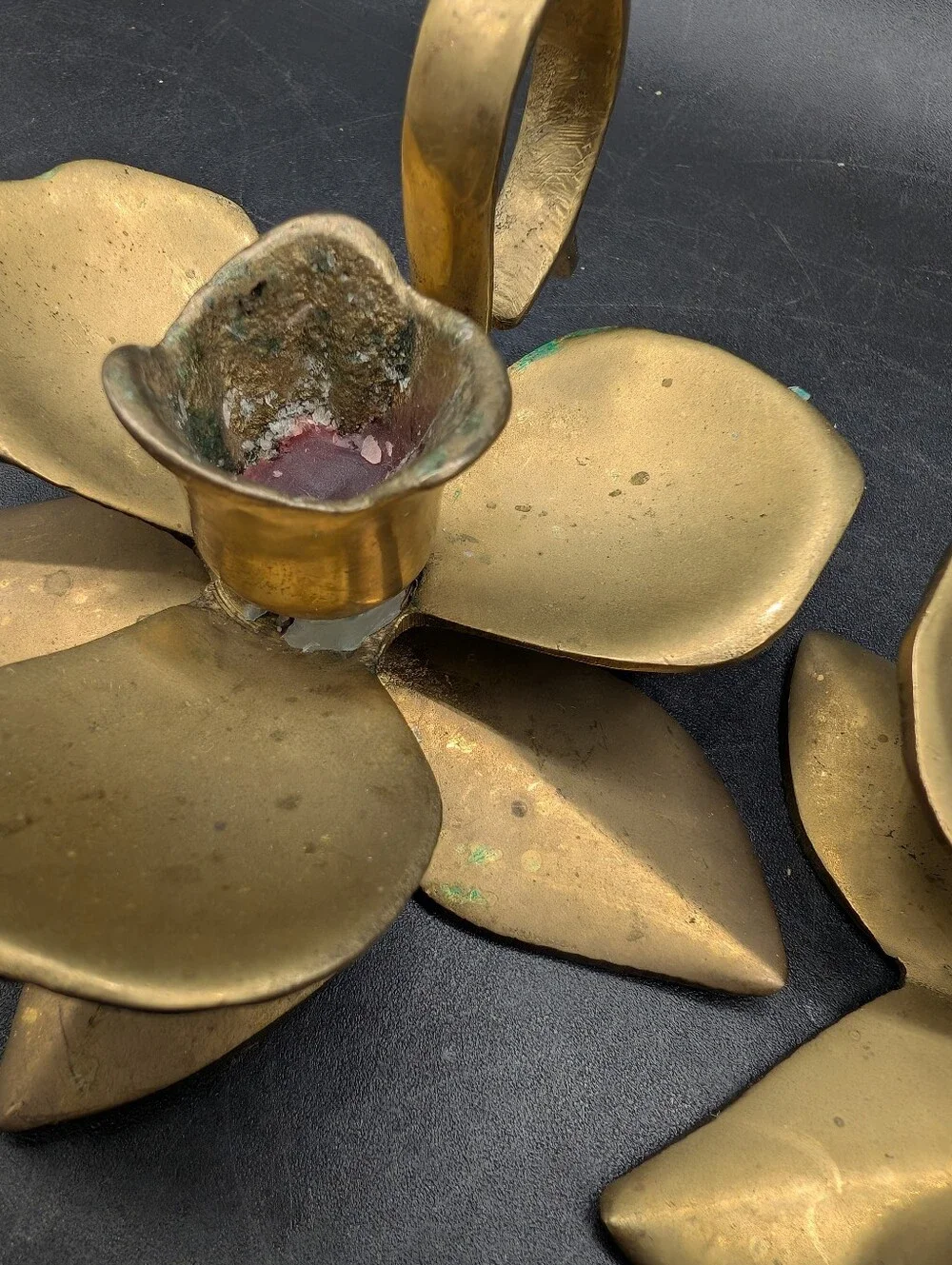 Pair Vintage Brass Orchid Flower Candlestick Holders